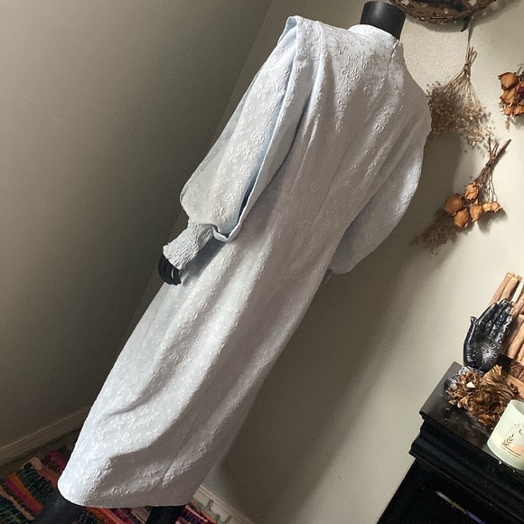 Beautiful Elegant Light Blue Floral Pioneer Patterned Long Sleeve Dress - Picture 10 of 17